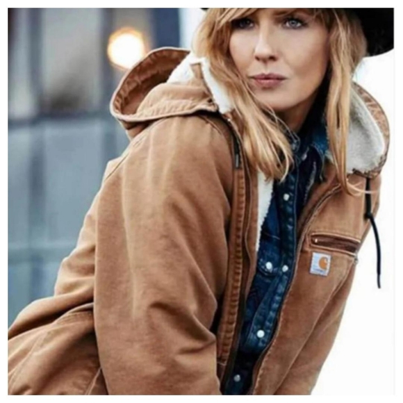 *RARE* Carhartt Tan Hooded Wildwood Sherpa Lined Jacket *hood is missing* - Picture 12 of 13